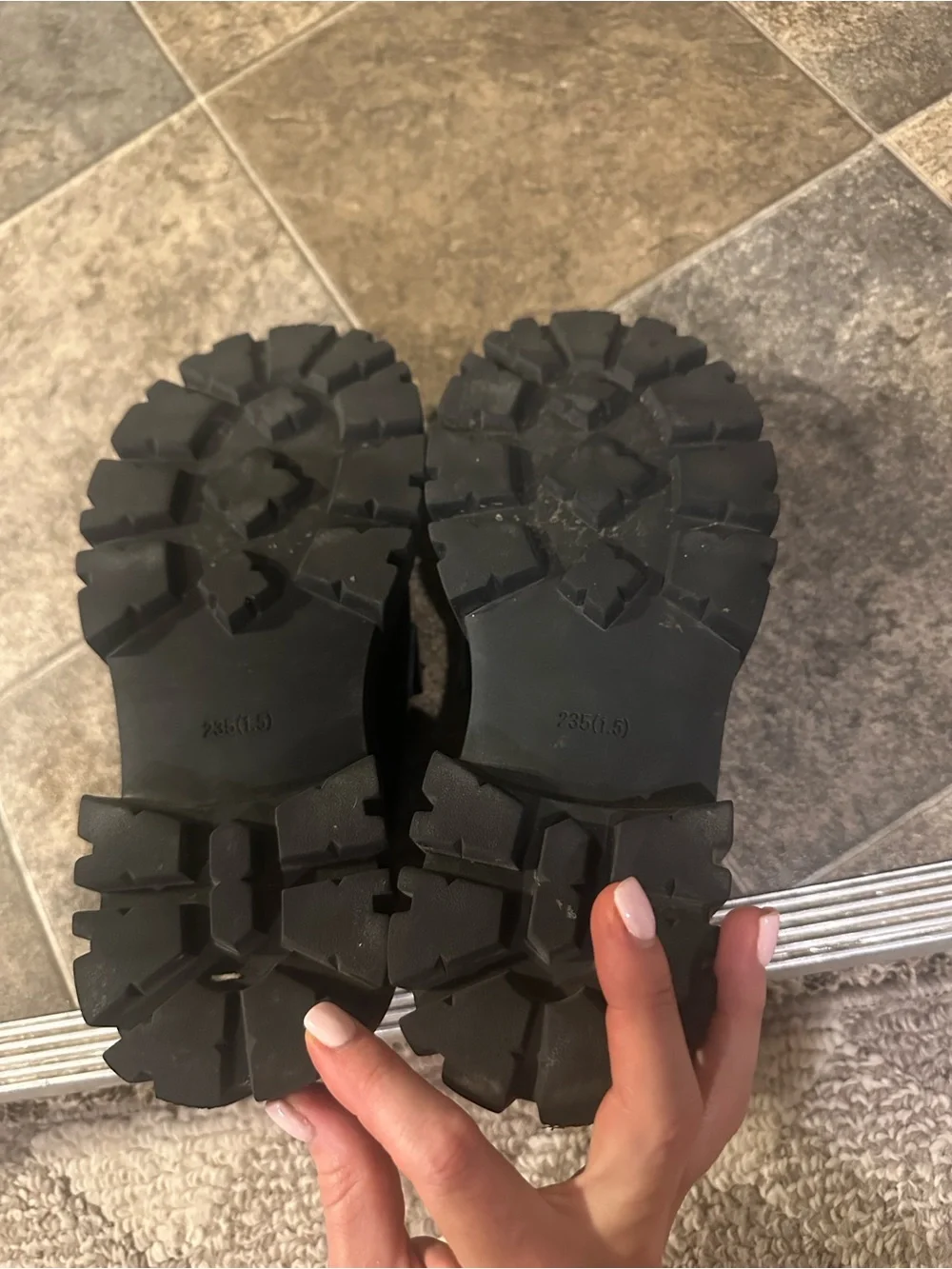Black Leather Lug-Sole Loafers with Gold Chain Accent